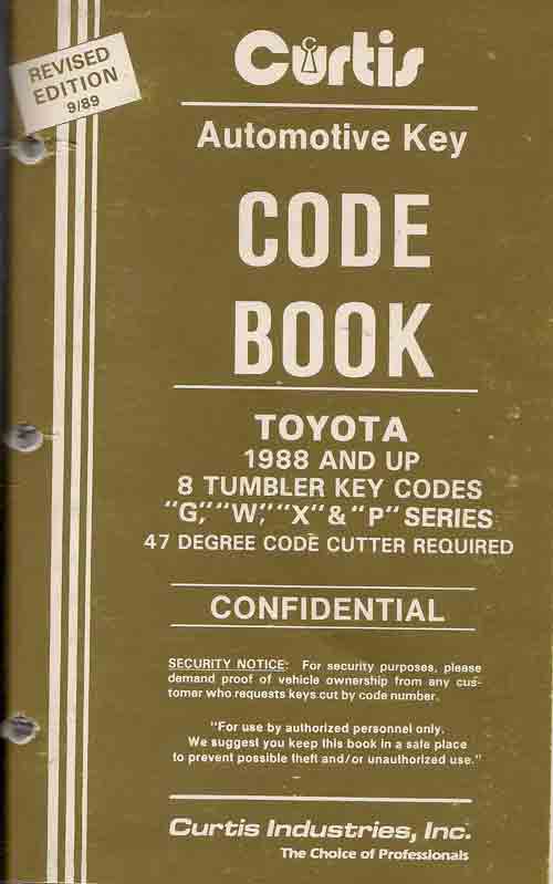 Curtis 1989 Toyota 8 Cut (G, W, X and P) codes (used)